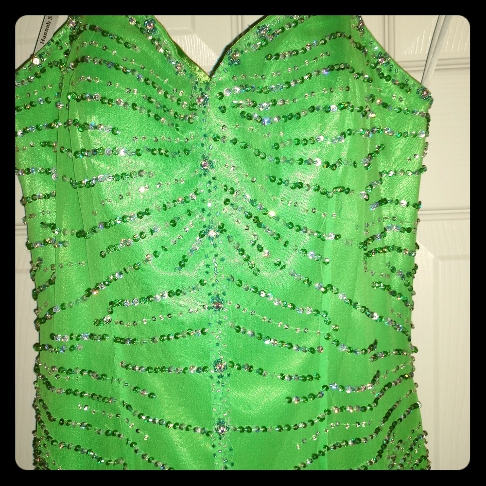Green bling prom dress